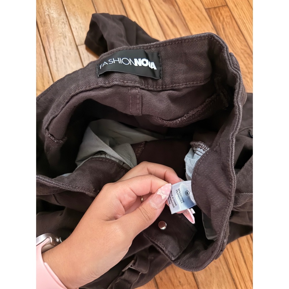 Fashion Nova Dark Brown Wide Leg Cargo Pants Strap Detail Utility Size - Picture 3 of 7